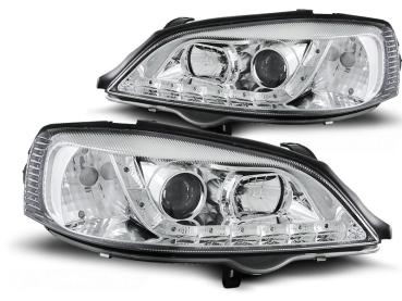 LED Tagfahrlicht Design Scheinwerfer für Opel Astra G 98-04 chrom